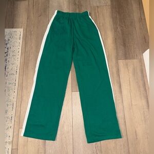 Fashion Nova Green Straight Leg Pants with White Stripes